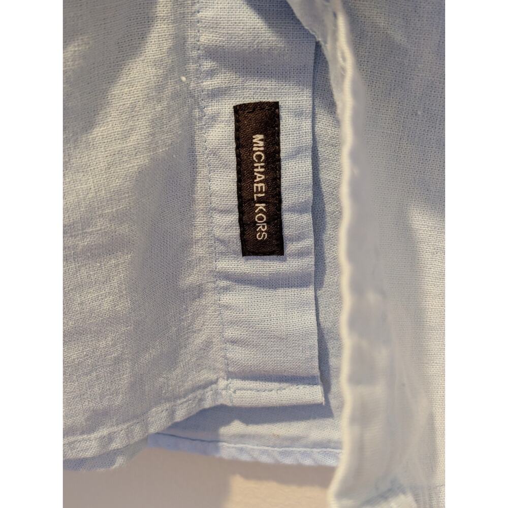 Michael Kors Tailored Fit Light Blue Linen-Cotton Short Sleeve Button-Up L - Picture 8 of 12